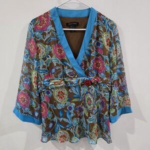Vintage Silkland Womens Babydoll Kimono Top Size Large Silk Floral Medallion